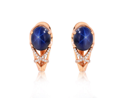Оригинальные золотые серьги со звездчатыми сапфирами 12.94ct Maxim Demidov 280425/КМ184
