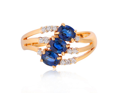 Золотое кольцо с сапфирами 1.23ct и бриллиантами 0.12ct 140225/12