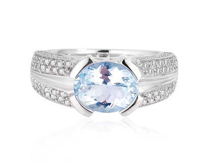 Золотое кольцо с аквамарином 2.40ct и бриллиантами 0.77ct 300525/15
