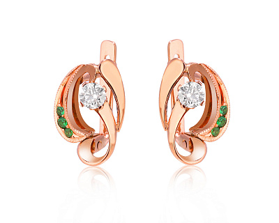 Золотые серьги с ситаллами 0.08ct и бриллиантами 0.34ct 290125/7