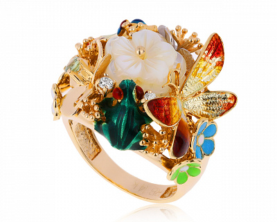 Оригинальное золотое кольцо с цветными камнями 0.14ct Roberto Bravo 291020/14