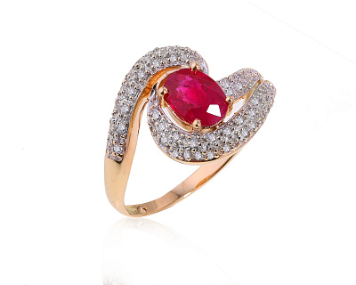 Золотое кольцо с рубином 1.18ct и бриллиантами 0.23ct 180524/9