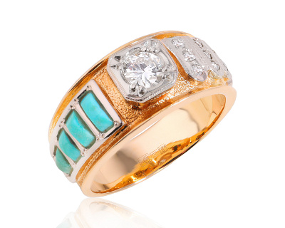 Золотое кольцо с бирюзой 0.20ct и бриллиантами 0.39ct 040225/14