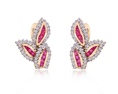 Золотые серьги с рубинами 0.96ct и бриллиантами 0.59ct 140225/8