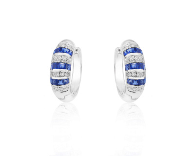 Золотые серьги с сапфирами 1.20ct и бриллиантами 0.18ct 260524/6