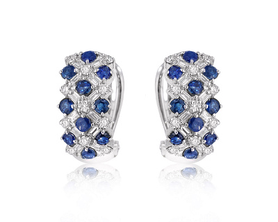 Золотые серьги с сапфирами 1.60ct и бриллиантами 1.44ct 111224/2