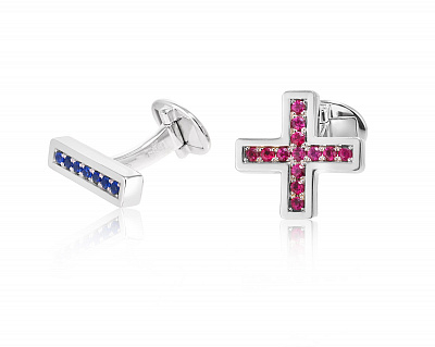 Золотые запонки с розовыми 0.52ct и синими 0.28ct сапфирами 190225/9