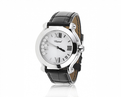 Оригинальные стальные часы с бриллиантами 0.39ct Chopard Happy Sport 310521/14