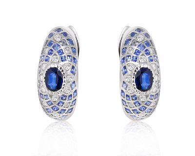 Золотые серьги с сапфирами 3.14ct и бриллиантами 0.61ct 140225/5