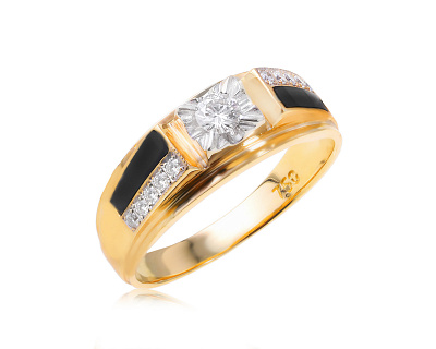 Золотое кольцо с черным ониксом и бриллиантами 0.45ct 250424/2