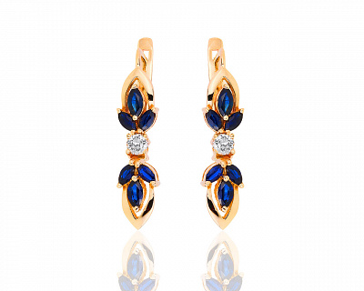 Золотые серьги с сапфирами 0.90ct и бриллиантами 0.30ct 011018/11