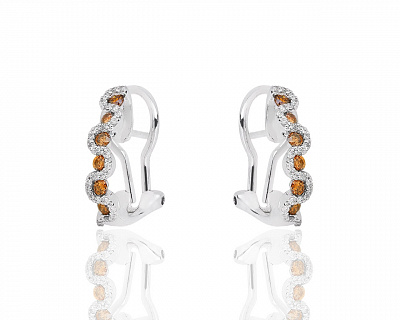 Витые золотые серьги с белыми и коньячными бриллиантами 0.35ct 040918/16
