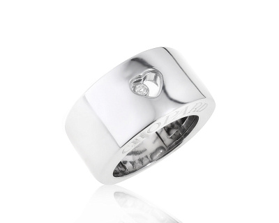 Оригинальное золотое кольцо c бриллиантом 0.08ct Chopard Happy Diamond Heart Wide Band Ring 170423/3