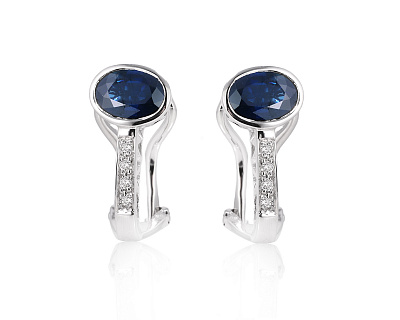 Золотые серьги с сапфирами 1.94ct и бриллиантами 0.08ct 190125/1