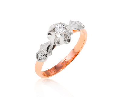 Золотое кольцо с бриллиантами 0.15ct СССР 010824/8