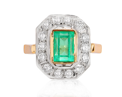 Золотое кольцо с изумрудом 1.32ct и бриллиантами 0.76ct 030525/1